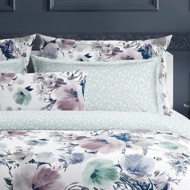 Erodium - Housse De Couette + Taie D'Oreiller - Satin De Coton - Blanc