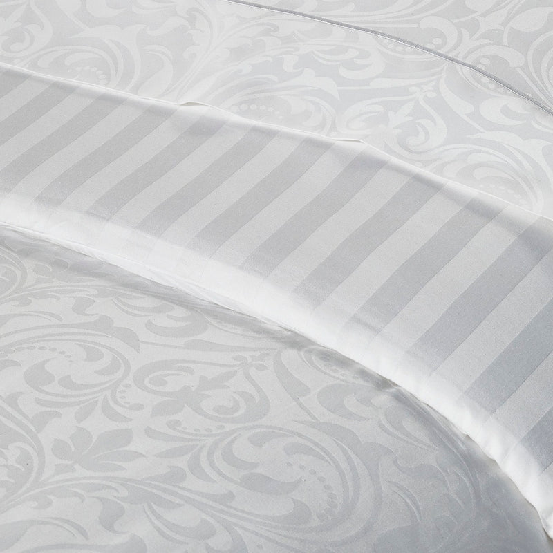 Baroque - Housse De Couette + Taie D'Oreiller Bébé - Satin De Coton - Tissé Jacquard - Blanc