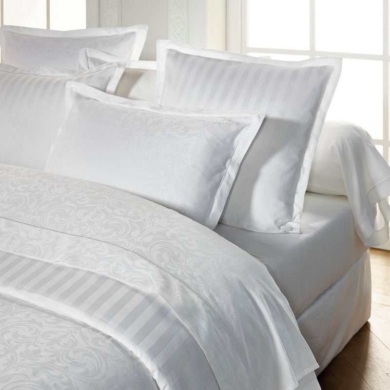 Baroque - Taie D'Oreiller - Satin De Coton - Tissé Jacquard - Blanc