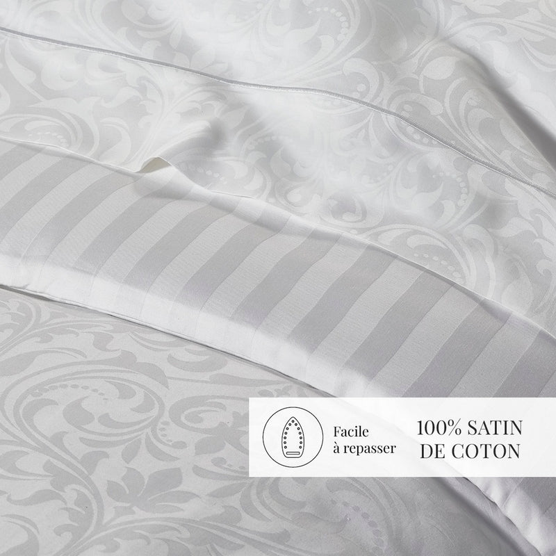 Baroque - Taie D'Oreiller - Satin De Coton - Tissé Jacquard - Blanc