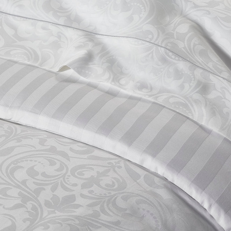Baroque - Taie D'Oreiller - Satin De Coton - Tissé Jacquard - Blanc
