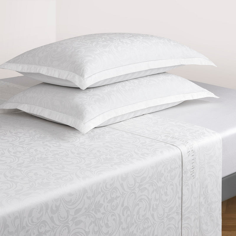 Baroque - Ensemble De Draps - Satin De Coton - Tissé Jacquard - Blanc