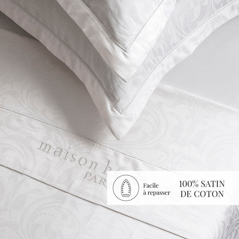 Baroque - Ensemble De Draps - Satin De Coton - Tissé Jacquard - Blanc