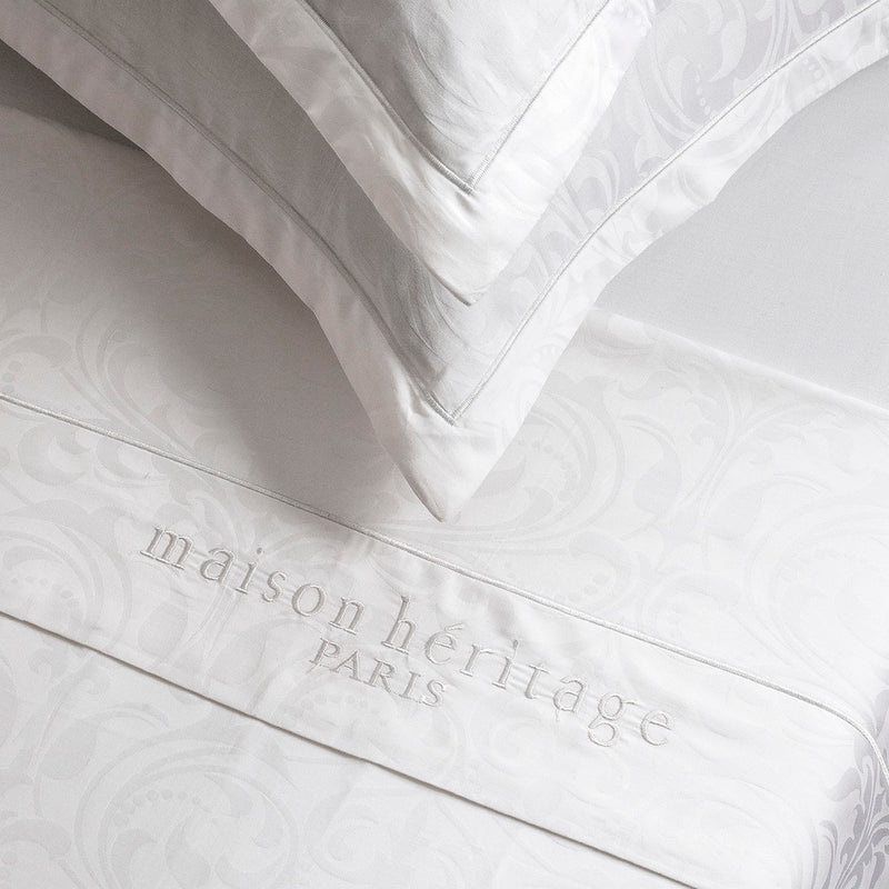 Baroque - Ensemble De Draps - Satin De Coton - Tissé Jacquard - Blanc