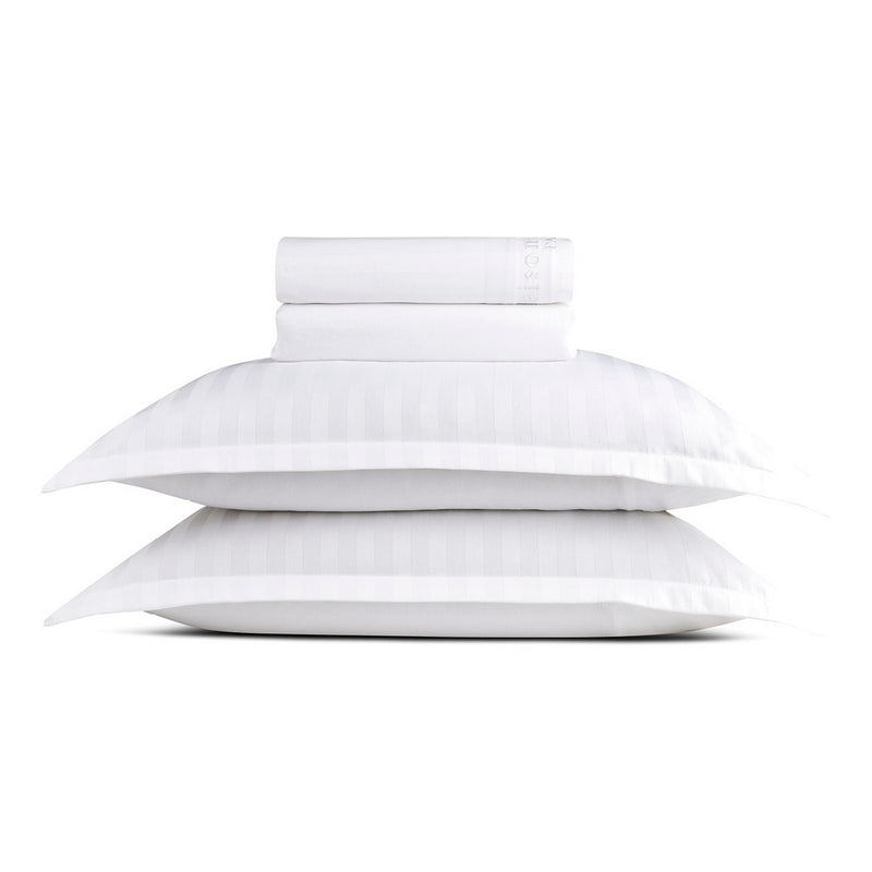 Dobby Stripe Woven - Ensemble De Draps - Satin De Coton - Tissé Jacquard - Blanc