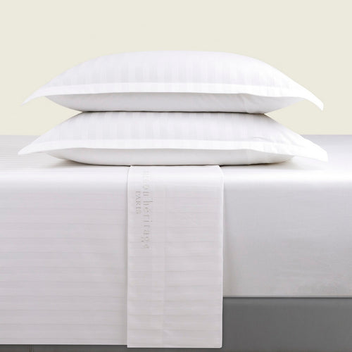 Dobby Stripe Woven - Ensemble De Draps - Satin De Coton - Tissé Jacquard - Blanc