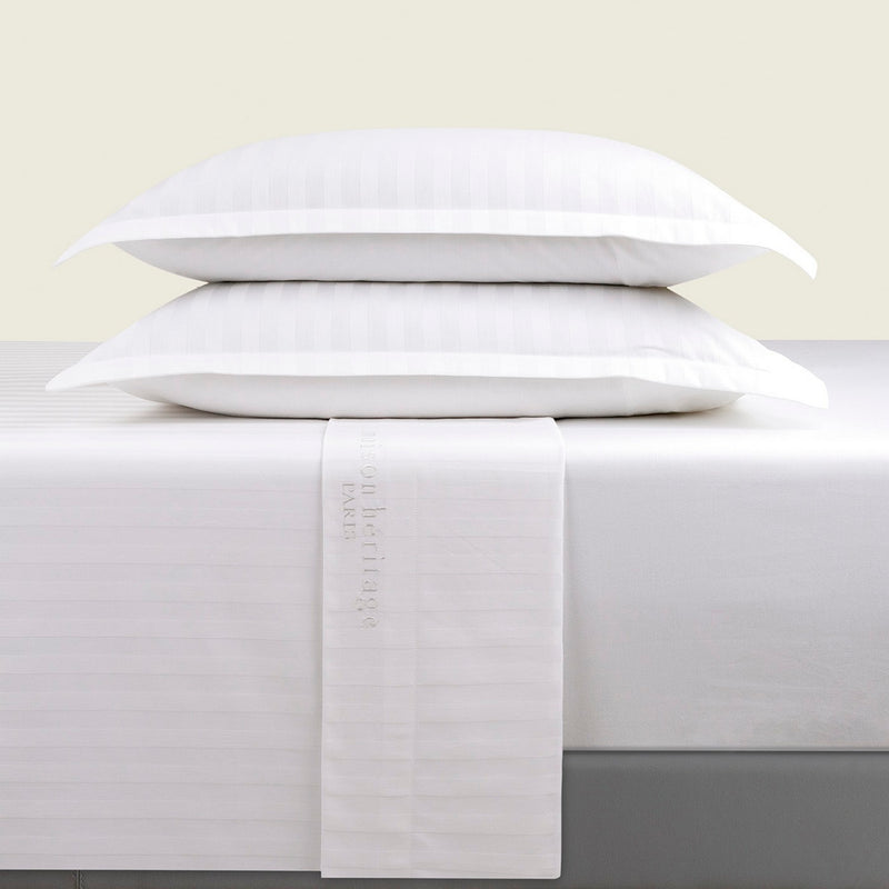 Dobby Stripe Woven - Ensemble De Draps - Satin De Coton - Tissé Jacquard - Blanc
