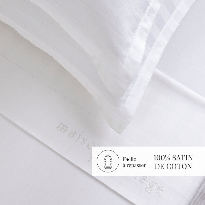 Dobby Stripe Woven - Ensemble De Draps - Satin De Coton - Tissé Jacquard - Blanc