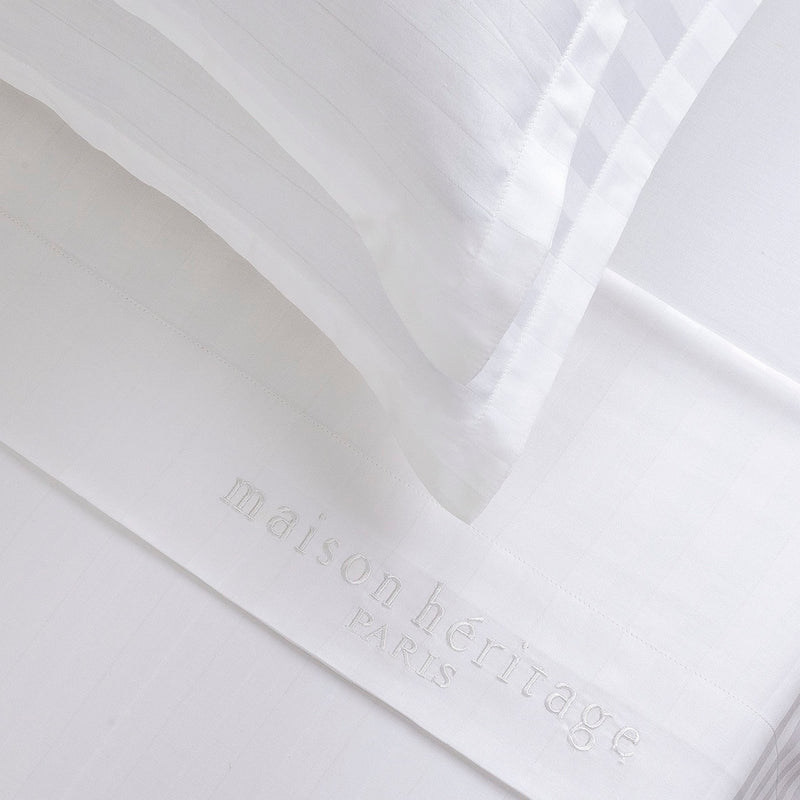 Dobby Stripe Woven - Ensemble De Draps - Satin De Coton - Tissé Jacquard - Blanc