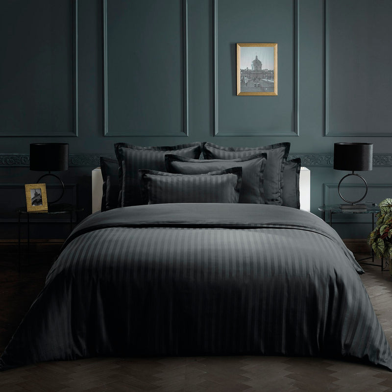 Dobby Stripe Woven - Set De 2 Taies D'Oreiller - Satin De Coton - Rayure Tissé Dobby - Noir