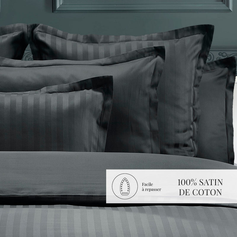 Dobby Stripe Woven - Set De 2 Taies D'Oreiller - Satin De Coton - Rayure Tissé Dobby - Noir