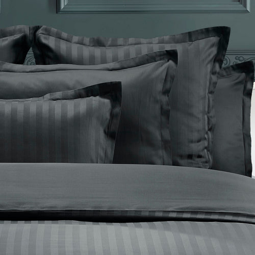 Dobby Stripe Woven - Set De 2 Taies D'Oreiller - Satin De Coton - Rayure Tissé Dobby - Noir