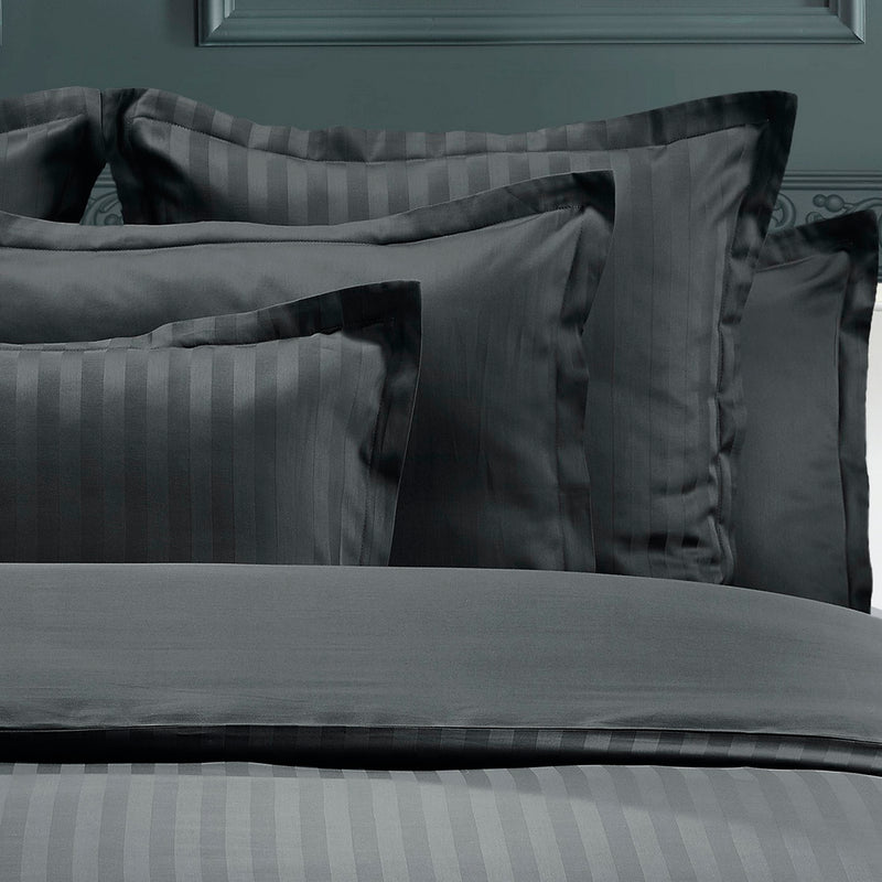 Dobby Stripe Woven - Set De 2 Taies D'Oreiller - Satin De Coton - Rayure Tissé Dobby - Noir