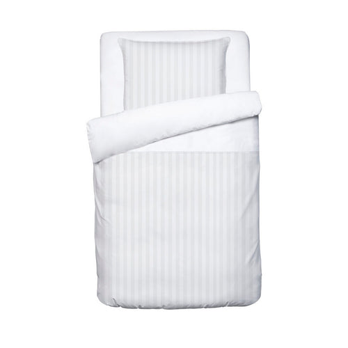 Dobby Stripe Woven - Parure Housse De Couette + Taie D'Oreiller Bébé - Satin De Coton - Rayure Tissé Dobby - Blanc
