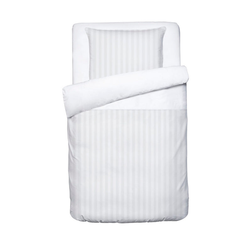 Dobby Stripe Woven - Parure Housse De Couette + Taie D'Oreiller Bébé - Satin De Coton - Rayure Tissé Dobby - Blanc