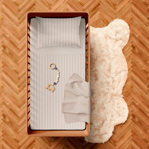 Dobby Stripe Woven - Parure Housse De Couette + 1 ou 2 Taie(s) D'Oreiller Bébé - Satin De Coton - Rayure Tissé Dobby - Taupe