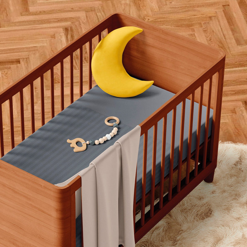 Dobby Stripe Woven - Parure Housse De Couette + Taie D'Oreiller Bébé - Satin De Coton - Rayure Tissé Dobby - Gris Foncé