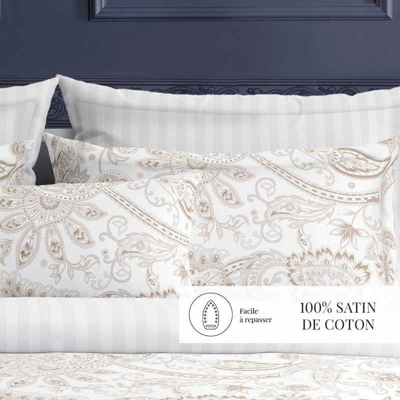 Indienne - Taie D'Oreiller - Satin De Coton - Taupe