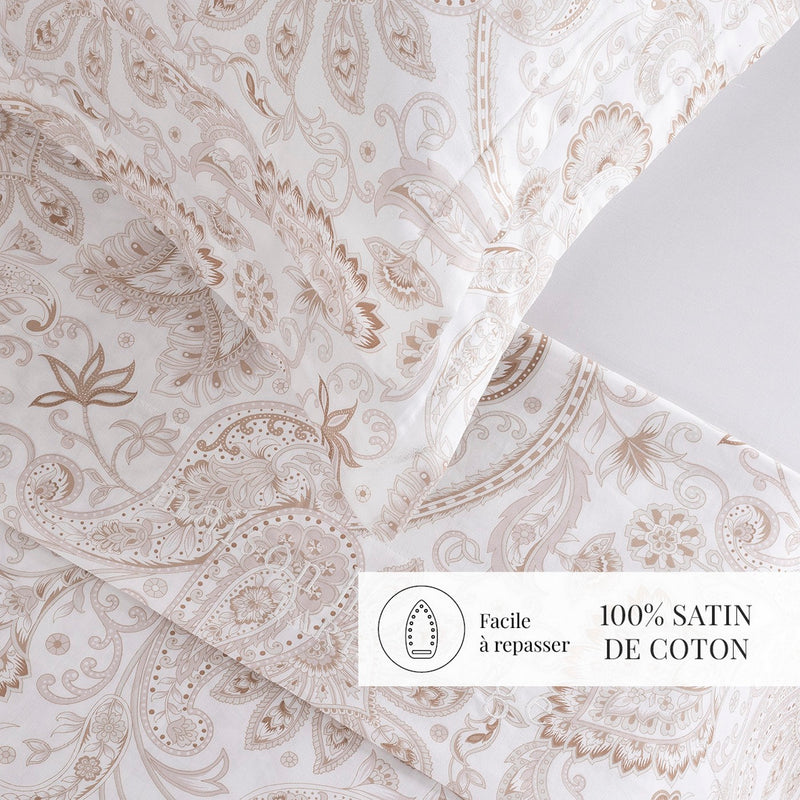 Indienne - Ensemble De Draps - Satin De Coton - Taupe