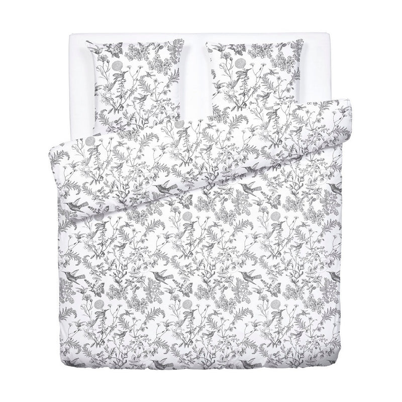 Colibri Floral - Housse De Couette + Taie D'Oreiller - Satin De Coton - Noir Gris