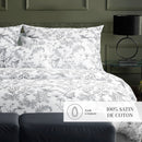 Colibri Floral - Housse De Couette + Taie D'Oreiller - Satin De Coton - Noir Gris