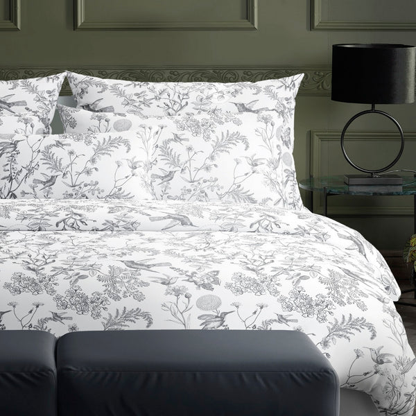 Colibrí Floral - Funda de almohada - Algodón Satén - Negro Gris