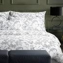 Colibri Floral - Taie D'Oreiller - Satin De Coton - Noir Gris