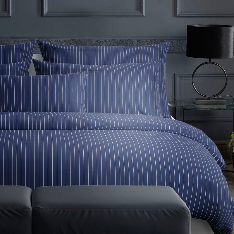 Rayures Élégantes - Taie D'Oreiller - Satin De Coton - Bleu Foncé
