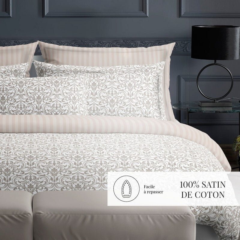 Baroque - Housse De Couette + Taie D'Oreiller - Satin De Coton - Taupe