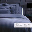 Dobby Stripe Woven - Parure Housse De Couette + Taie D'Oreiller - Satin De Coton - Rayure Tissé Dobby - Bleu Foncé