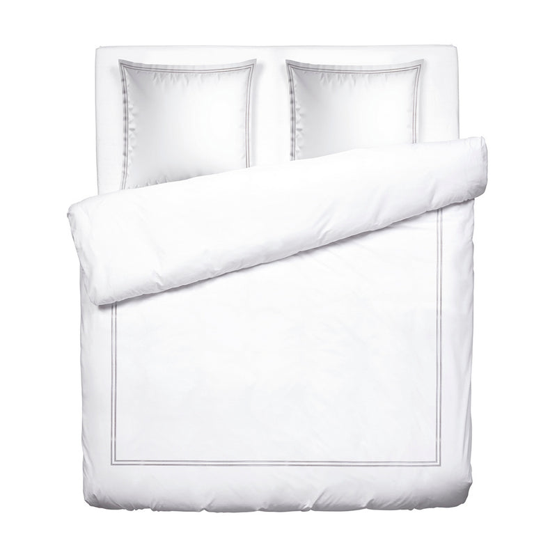Paris - Housse De Couette + 2 Taies D'Oreiller - Satin De Coton - Gris / Blanc