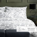 Colibri Floral - Taie De Traversin - Satin De Coton - Noir Gris