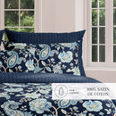 Kashmir - Housse De Couette + Taie D'Oreiller - Satin De Coton - Bleu Foncé