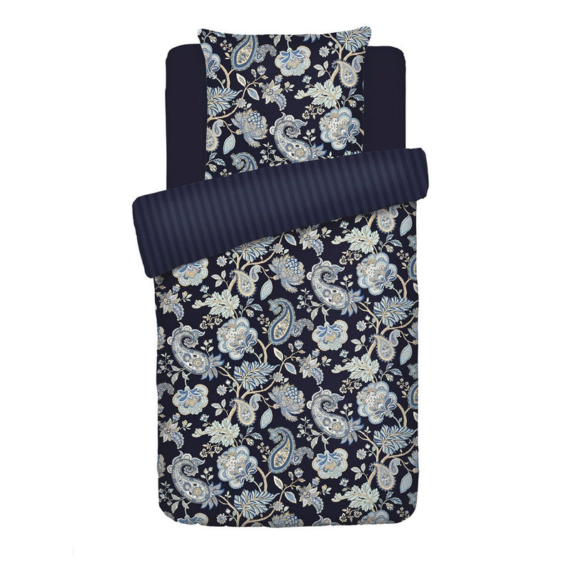 Kashmir - Housse De Couette + Taie D'Oreiller - Satin De Coton - Bleu Foncé