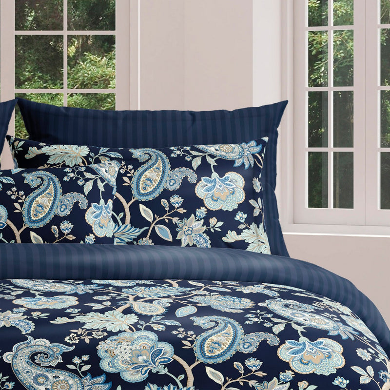 Kashmir - Taie D'Oreiller - Satin De Coton - Bleu Foncé