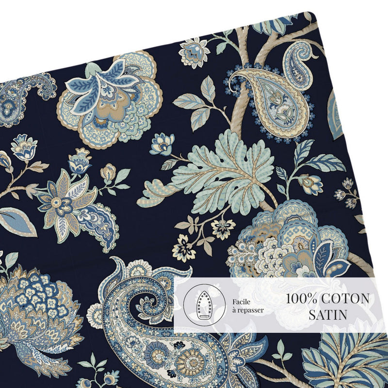 Kashmir - Drap Plat - Satin De Coton - Bleu Foncé