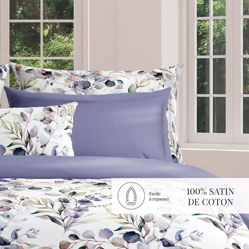 Eucalyptus - Housse De Couette + Taie D'Oreiller - Satin De Coton - Blanc