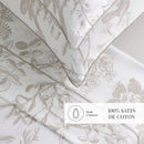 Colibri Floral - Housse De Couette + Taie D'Oreiller - Satin De Coton - Taupe