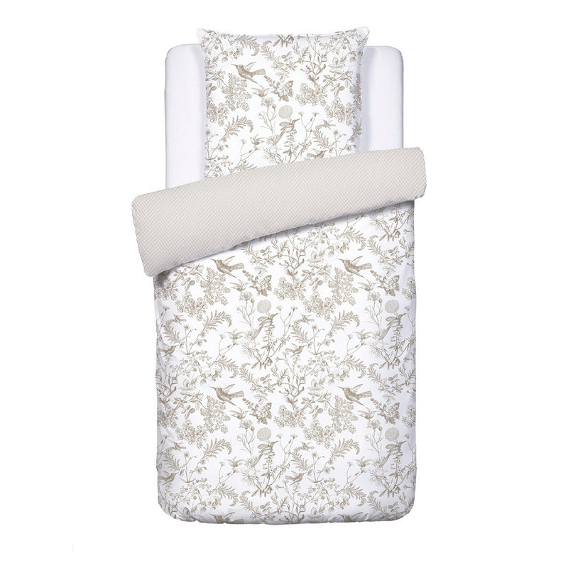 Colibri Floral - Housse De Couette + Taie D'Oreiller - Satin De Coton - Taupe