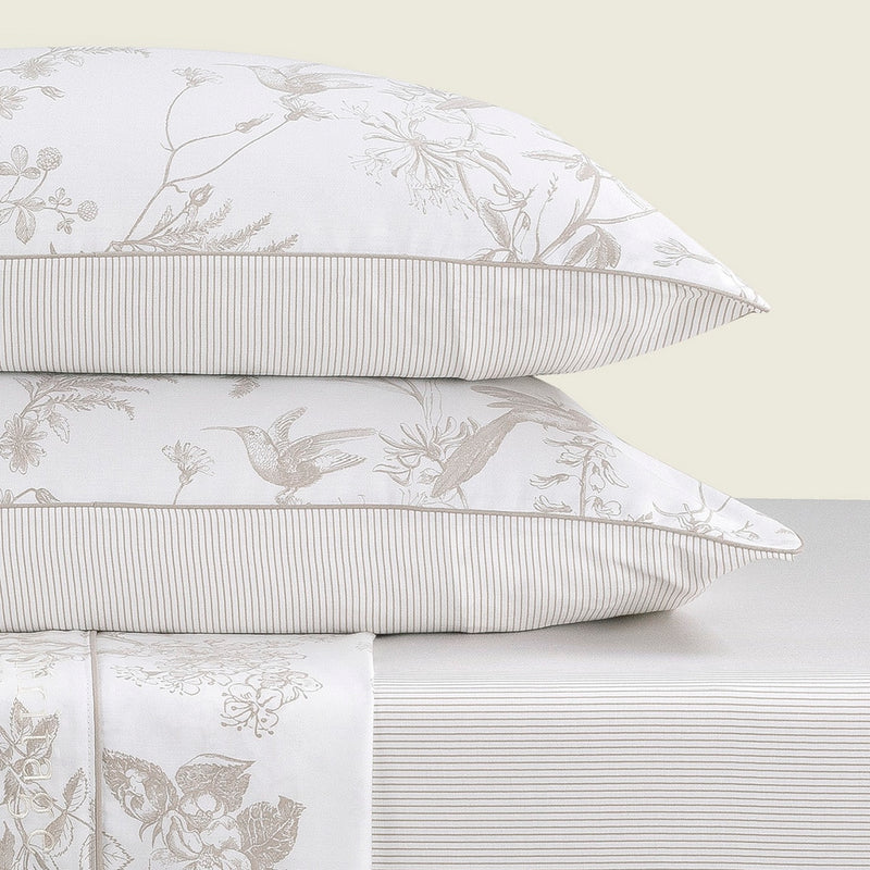 Colibri Floral - Taie D'Oreiller - Satin De Coton - Taupe