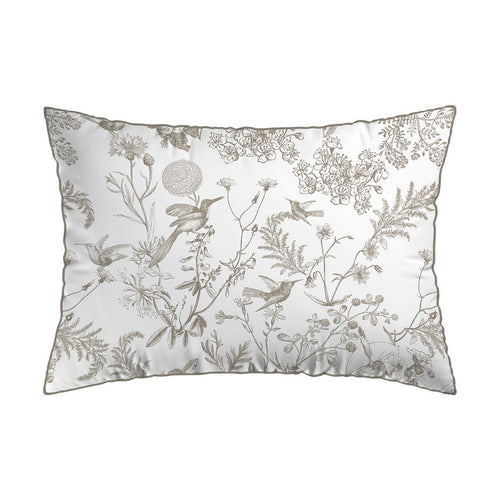 Colibri Floral - Taie D'Oreiller - Satin De Coton - Taupe