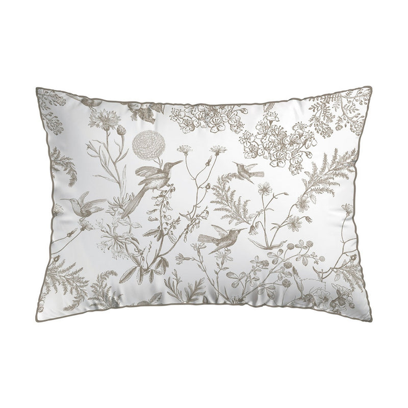 Colibri Floral - Taie D'Oreiller - Satin De Coton - Taupe