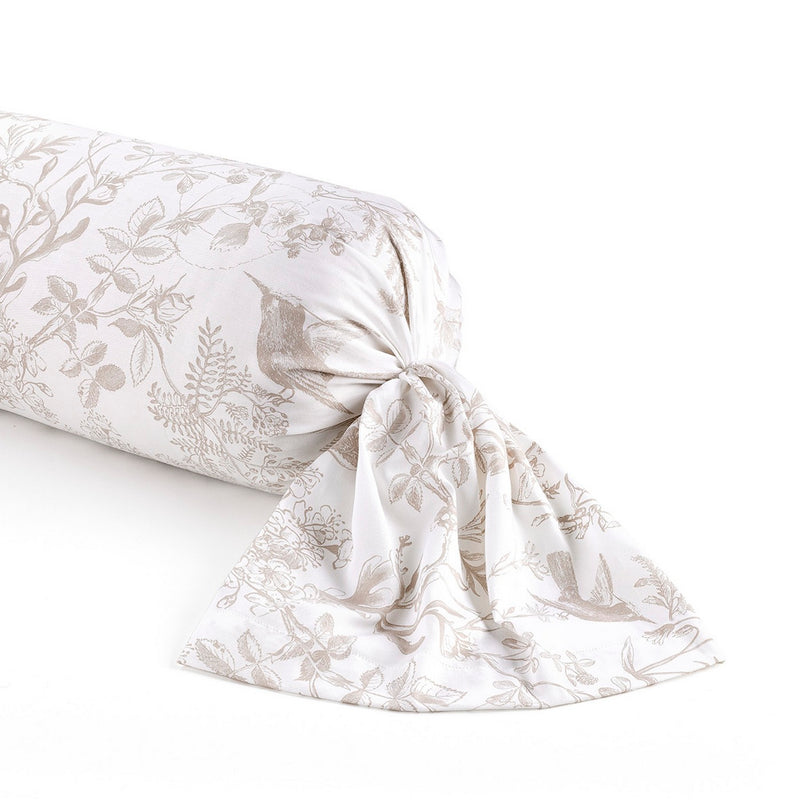 Colibri Floral - Taie De Traversin - Satin De Coton - Taupe