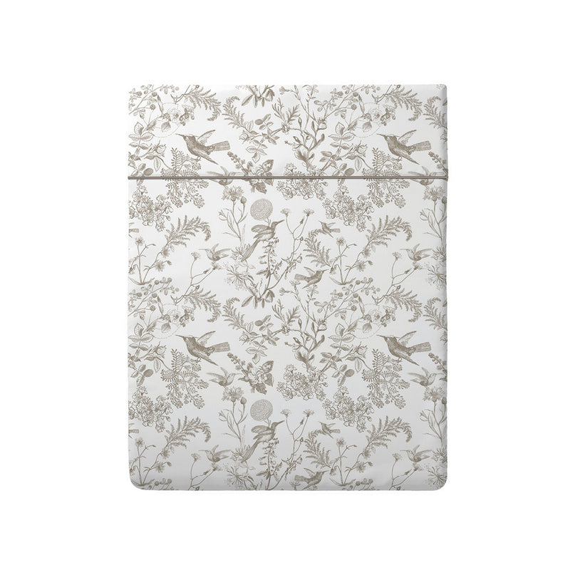 Colibri Floral - Drap Plat - Satin De Coton - Taupe