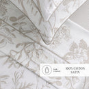 Colibri Floral - Drap Plat - Satin De Coton - Taupe