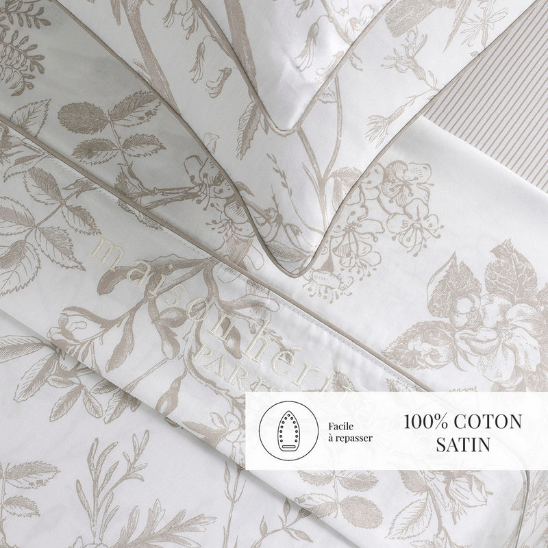 Colibri Floral - Drap Plat - Satin De Coton - Taupe