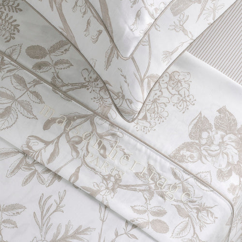 Colibri Floral - Drap Plat - Satin De Coton - Taupe
