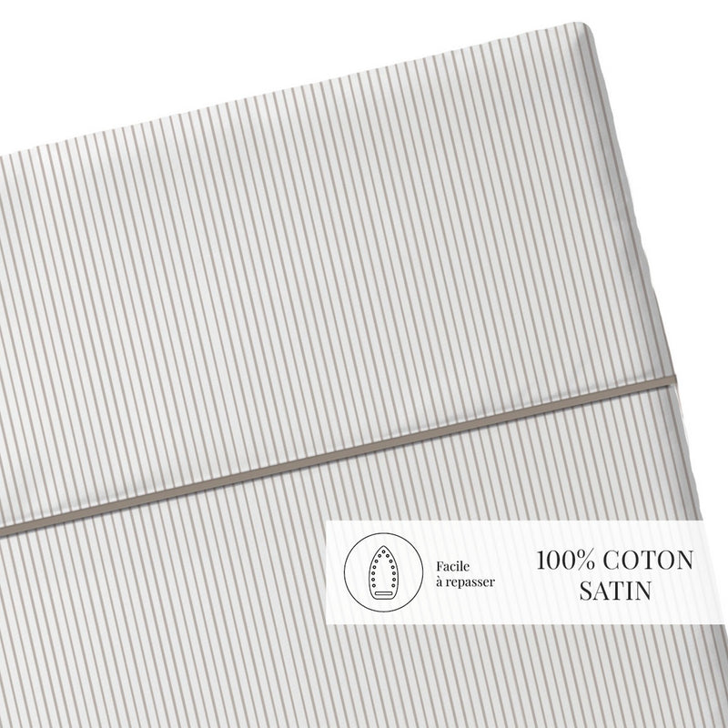 Colibri Floral - Drap Plat - Satin De Coton - Traits Fins - Taupe