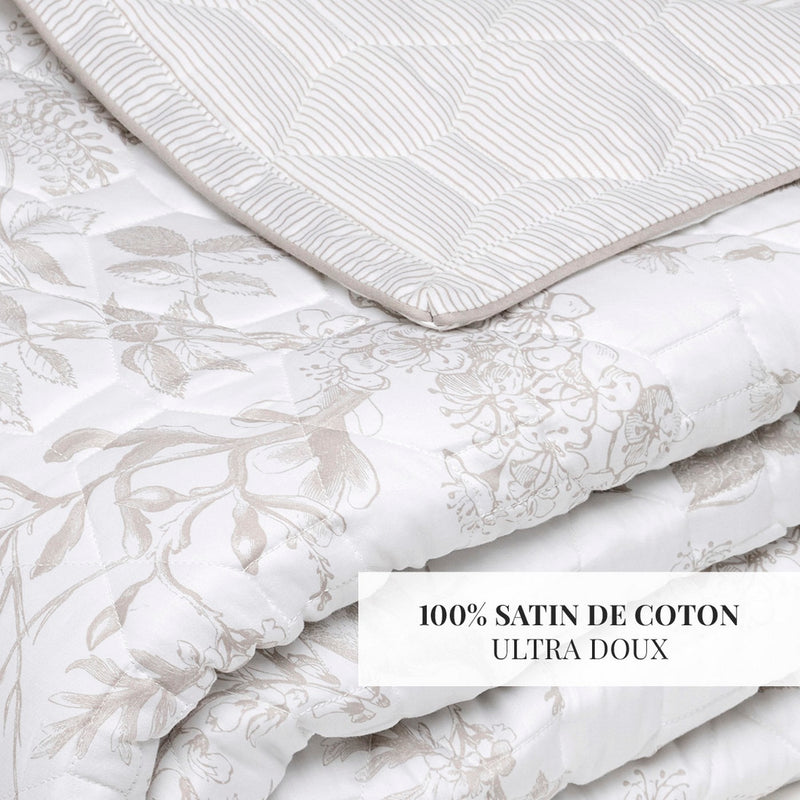Colibri Floral - Couvre-Lit - Satin De Coton - Taupe