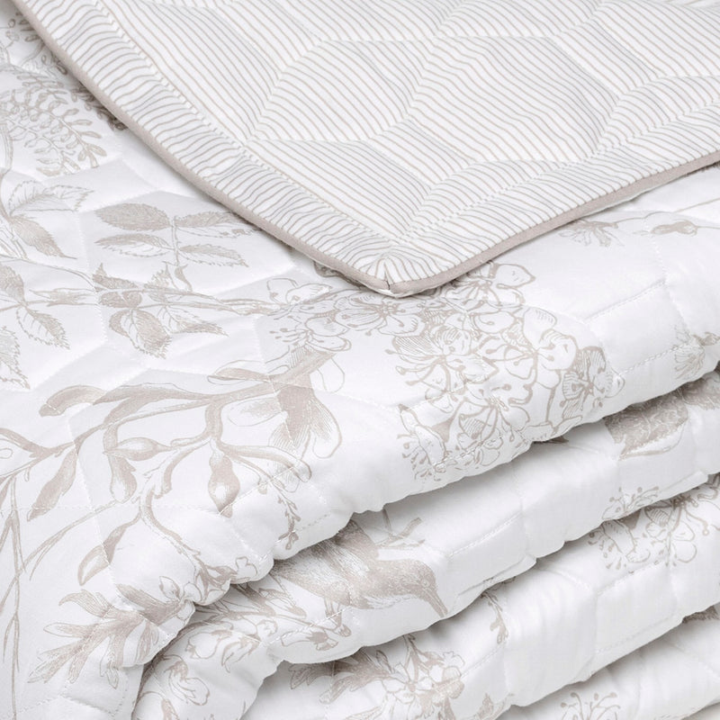 Colibri Floral - Couvre-Lit - Satin De Coton - Taupe